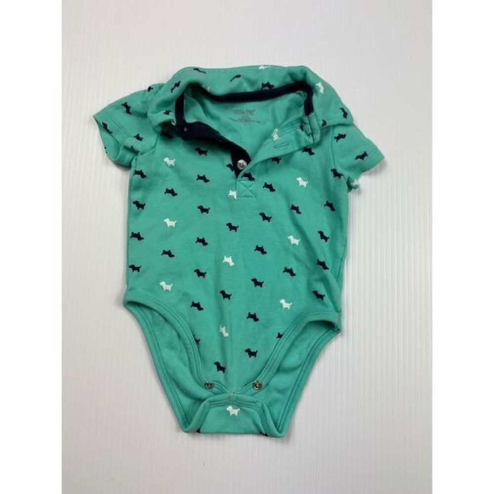 Little Me Mint Green dachshund Dog Print Baby Bodysuit Short Sleeve Cotton 12m